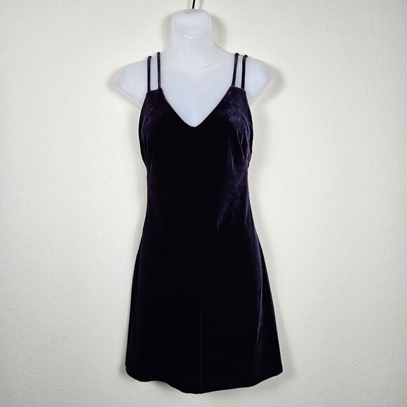 Vintage Bruno Duluc x Kush Mini Dress S Purple Velvet Strappy 80s 90s Y2K Dance - Picture 1 of 16
